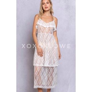 POL Off White Coquette Sheer Lace Layering Slip Dress